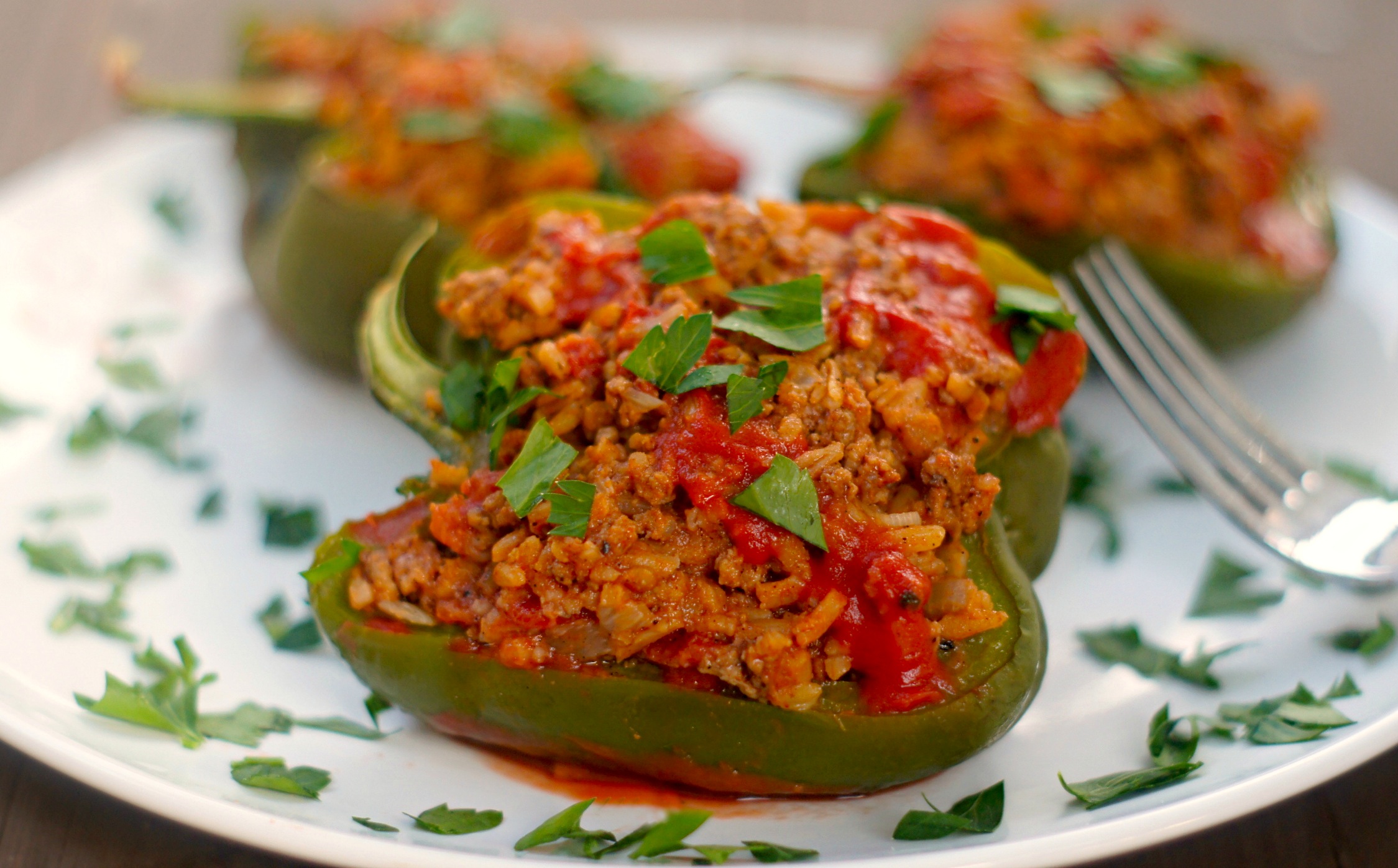 Stuffed Peppers {With Beef + Tomato Rice}