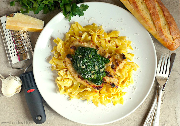 Chicken Florentine -- Tender chicken + sauteed spinach in a decadent, delicious cream sauce. | www.FearlessHomemaker.com