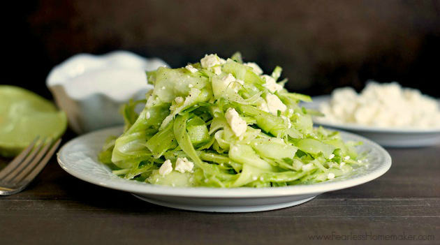 Shaved Broccoli Stalk Salad with Lime + Feta: Never throw out another broccoli stalk! Instead, make this delicious, simple, citrusy salad. www.FearlessHomemaker.com