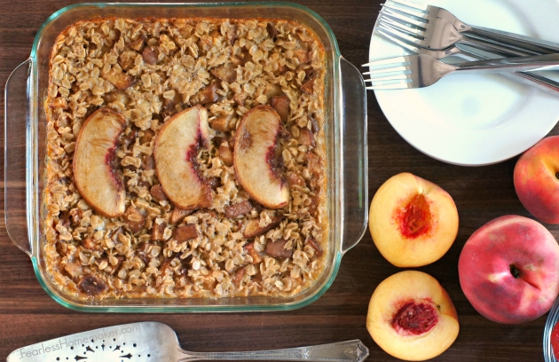 Baked Peach Oatmeal | www.FearlessHomemaker.com