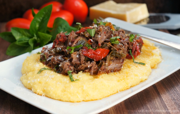 Slow-Cooker Beef and Peppers with Polenta | www.FearlessHomemaker.com